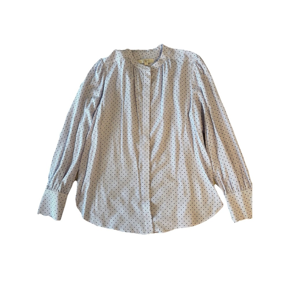 Loft Blouse Womens Med Polka Dot and Striped Button Up Long Sleeve Navy & White